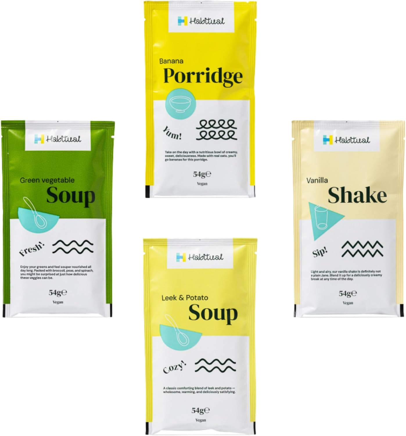 Habitual 4 Pack Meal Replacement Shake, Soup & Porridge Taster Box | NHS Provider | Helps Weight Loss & Diabetes Remission | Weight Loss Shake, Soups & Porridge Starter kit (Taster Box, Vegan)
