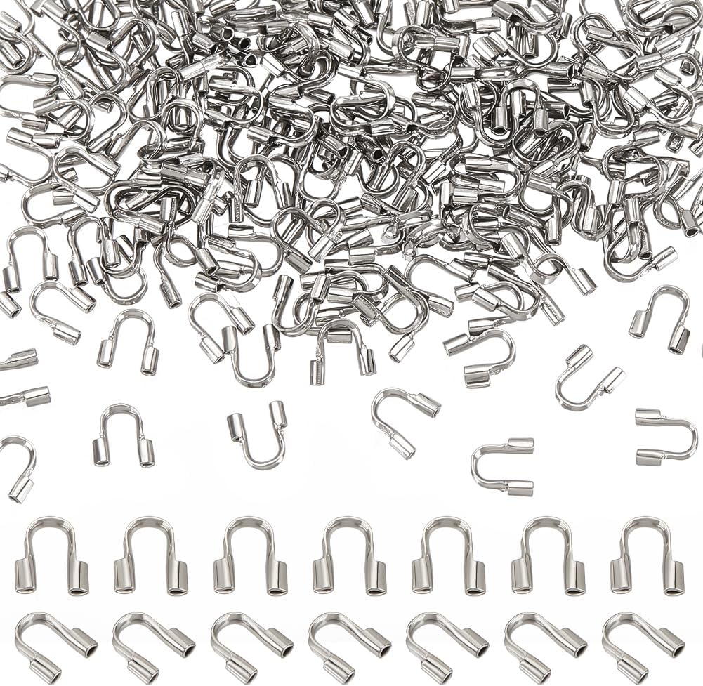 PH PandaHall 200pcs 304 Stainless Steel Wire Guardian Protectors U Shape Wire Guard Loops Thread Protector, 0.7mm Hole Wire Protector for Necklaces Bracelets Beading Jewelry Making Craft