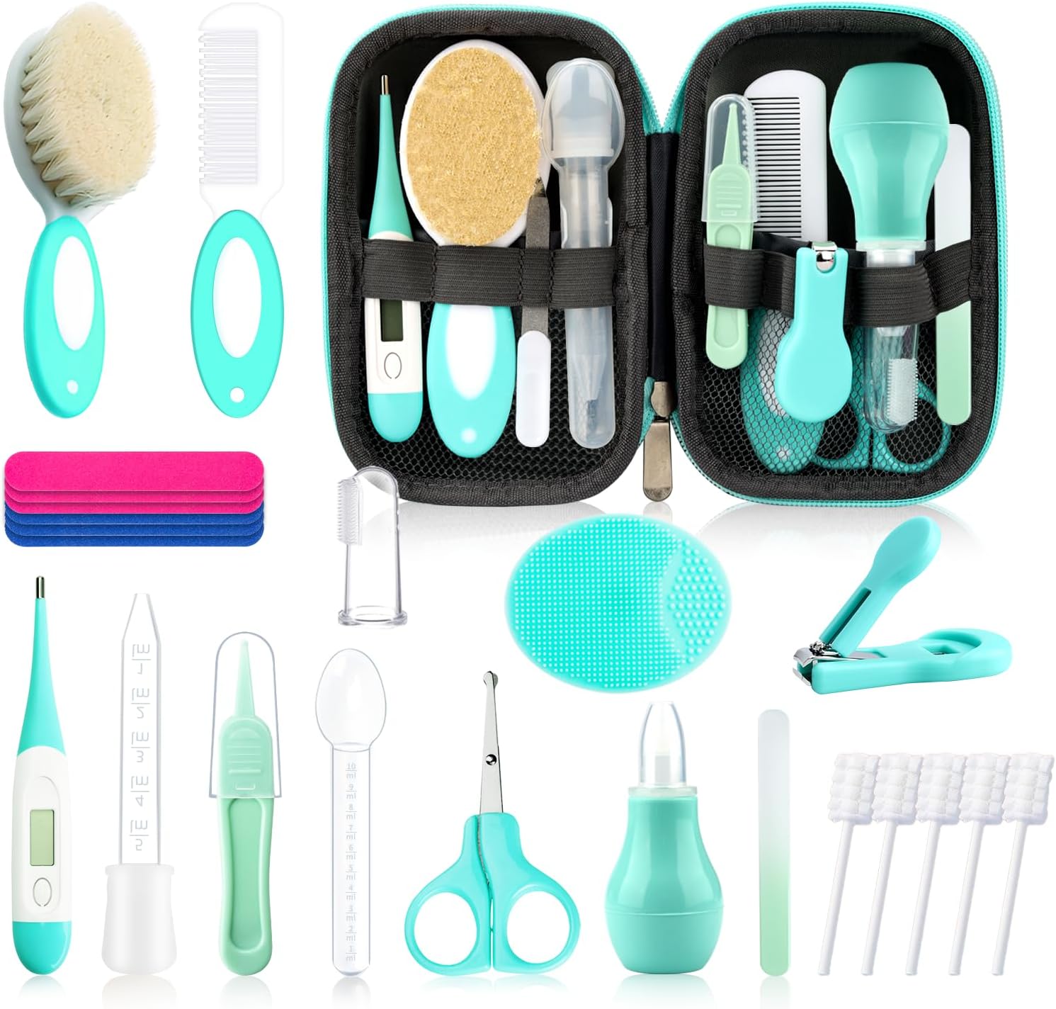 Baby Healthcare and Grooming Kit for Newborn Kids, 24PCS Upgraded Safety Baby Care Kit, Newborn Nursery Health Care Set, Baby Care Products (Green)