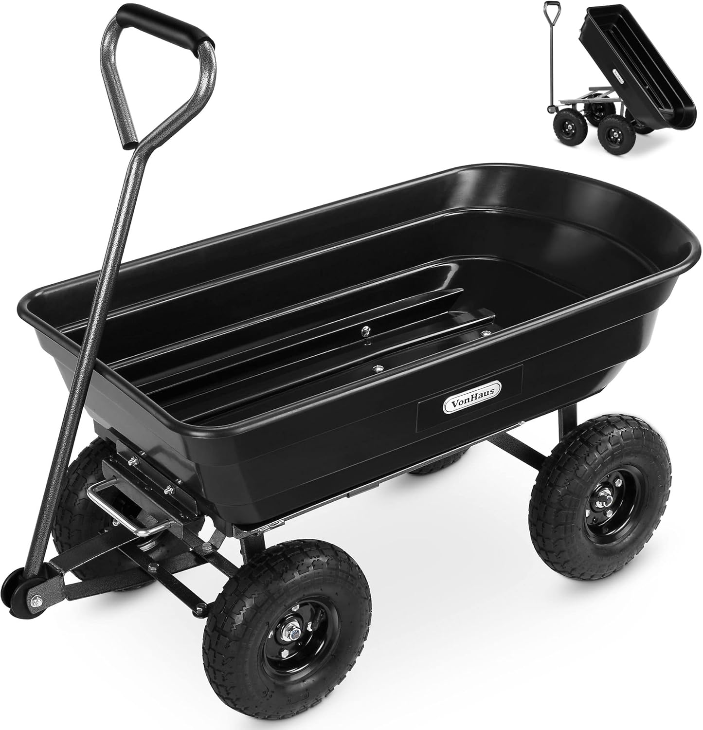 VonHaus Garden Cart – Trolley, Wheelbarrow, Dump Truck with Tipping Function, 75L Capacity, 250kg Max Weight Load – Heavy Duty Transport for Outdoors, Festivals, Tools, Plants, Logs, General Waste