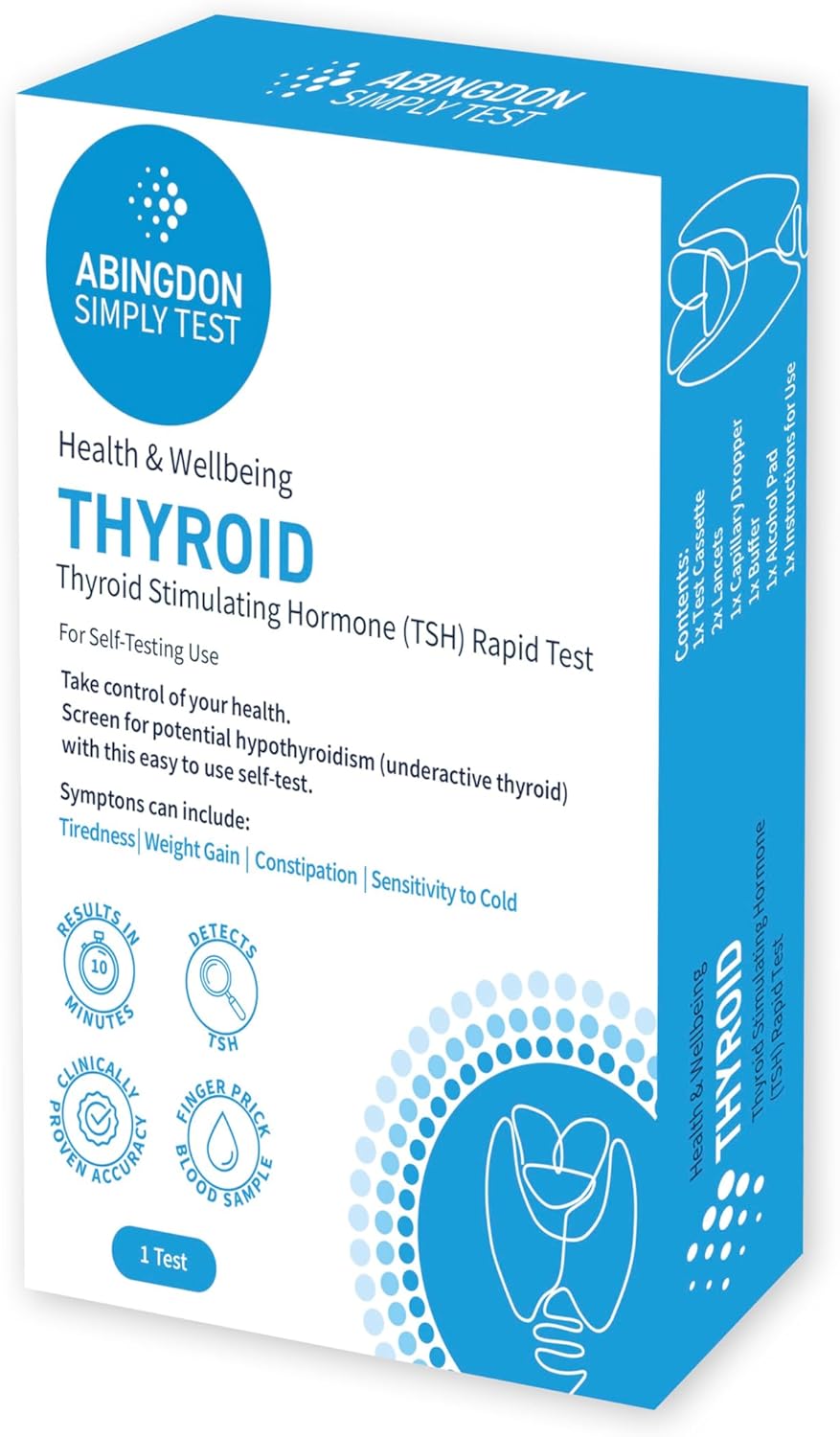Thyroid Test Kit - Underactive Thyroid kit, CE Marked & MHRA Registered, Measures Thyroid-Stimulating Hormone (TSH), 98.2% Accurate, Rapid at Home Self-Testing Kit (1 Test)