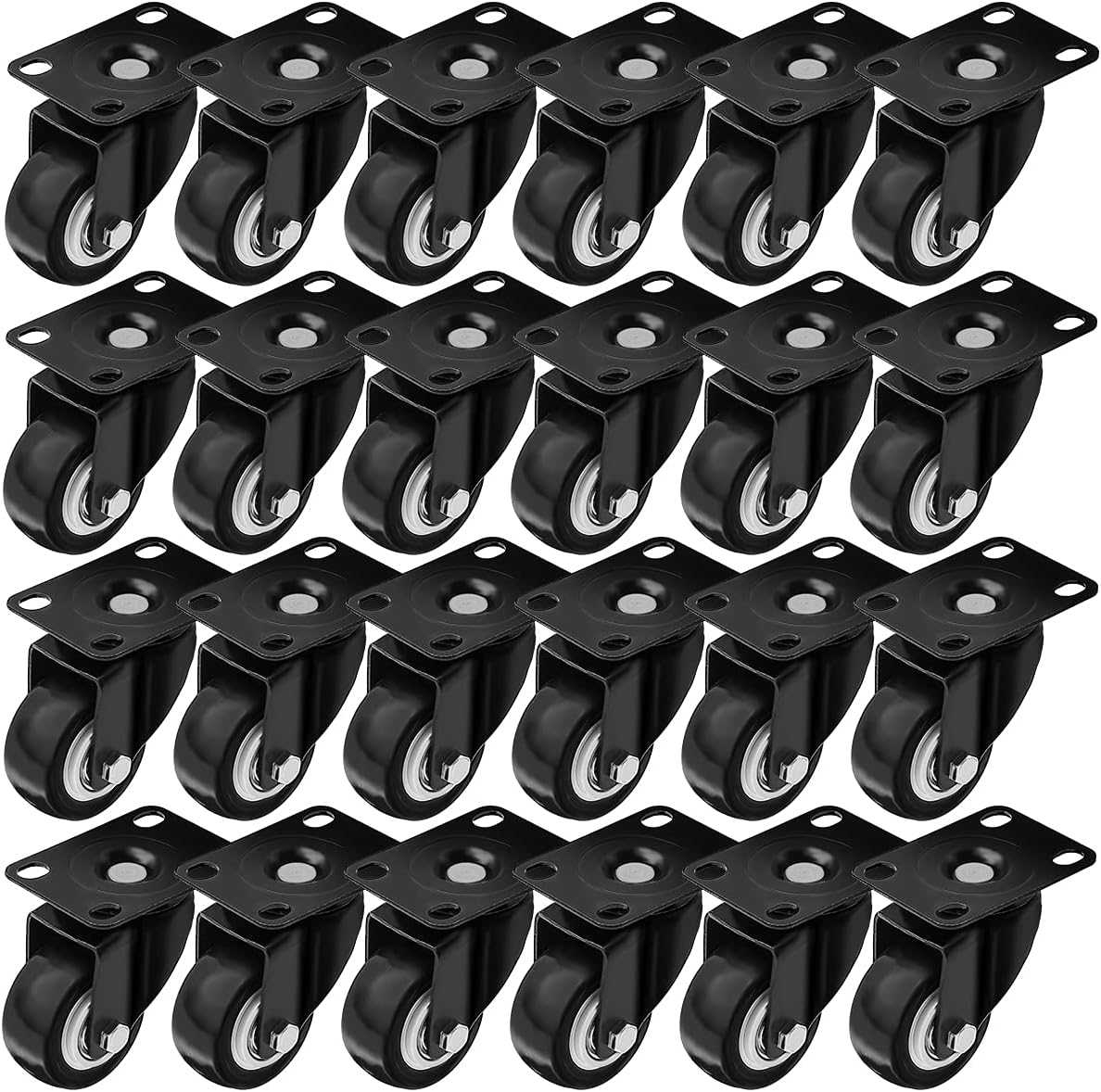 24 Pack Swivel 2" Caster Wheels Rubber Base with Top Plate & Bearing Heavy Duty (24 Pack Without Brake)
