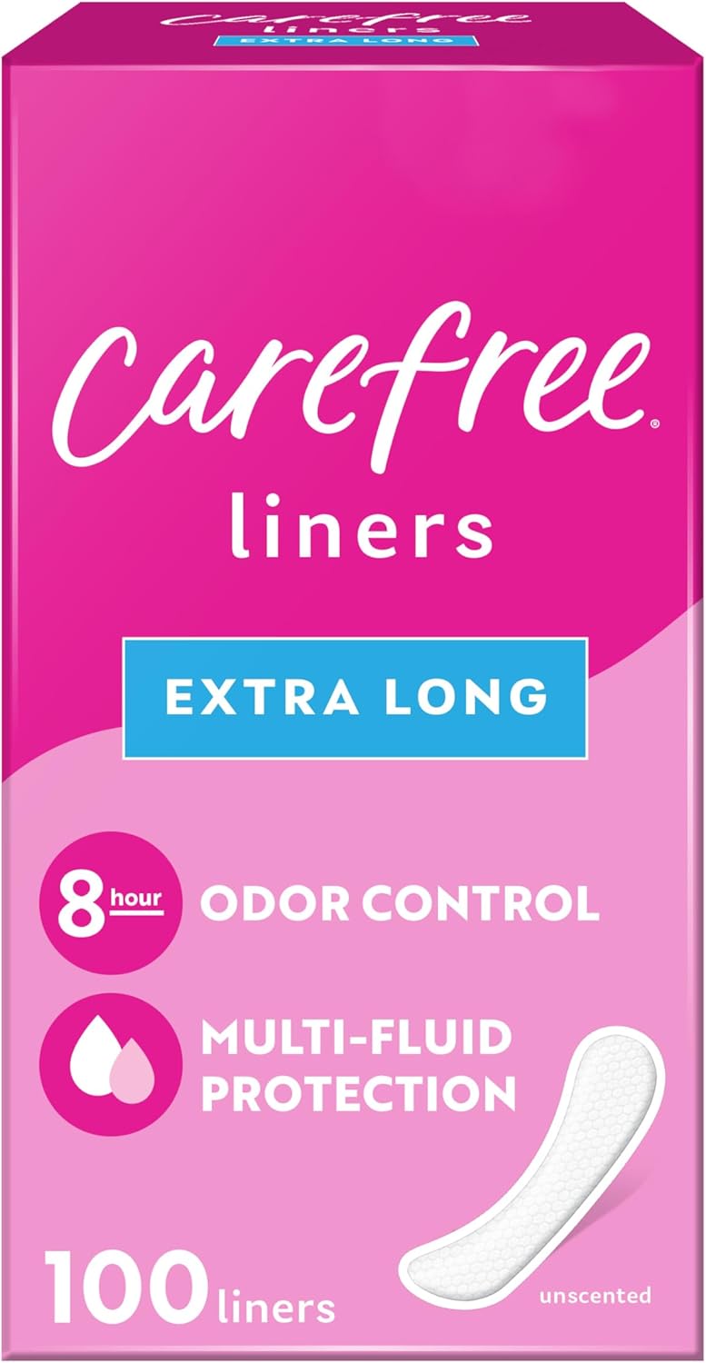 Carefree Panty Liners for Women, Extra Long, Unwrapped, Unscented, 100ct | Pantiliners, Carefree, Daily for Women, Light Periods and Leaks, 8-Hour Odor Control|100ct (Packaging May Vary)