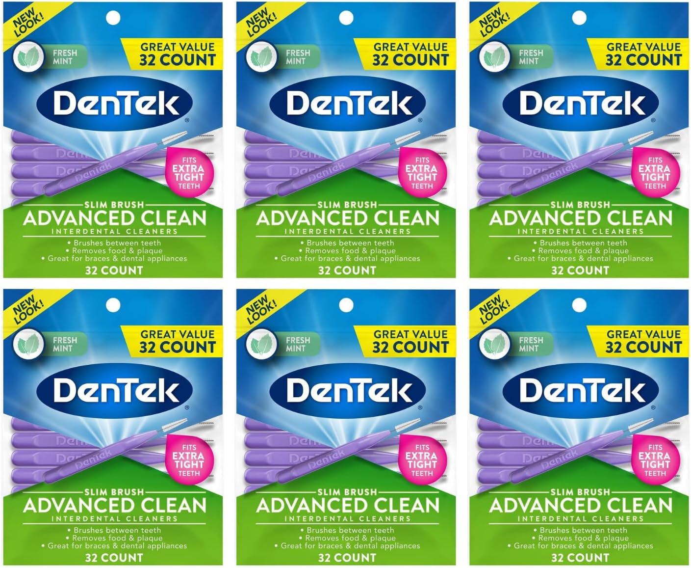 Dentek Slim Brush 32 Count Deep Clean Tight Teeth (6 Pack)