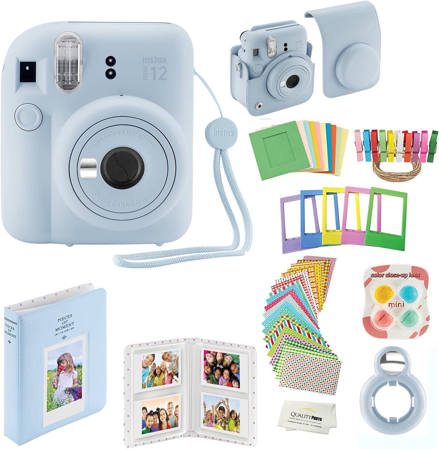 Fujifilm Instax Mini 12 Instant Camera with Case, Decoration Stickers, Frames, Photo Album and More Accessory kit (Pastel Blue)…
