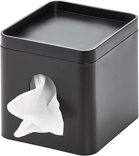 iDesign Facial Tissue Box Cover with Storage Tray, The Cade Collection – 6.1" x 5.15" x 5.4", Matte Black