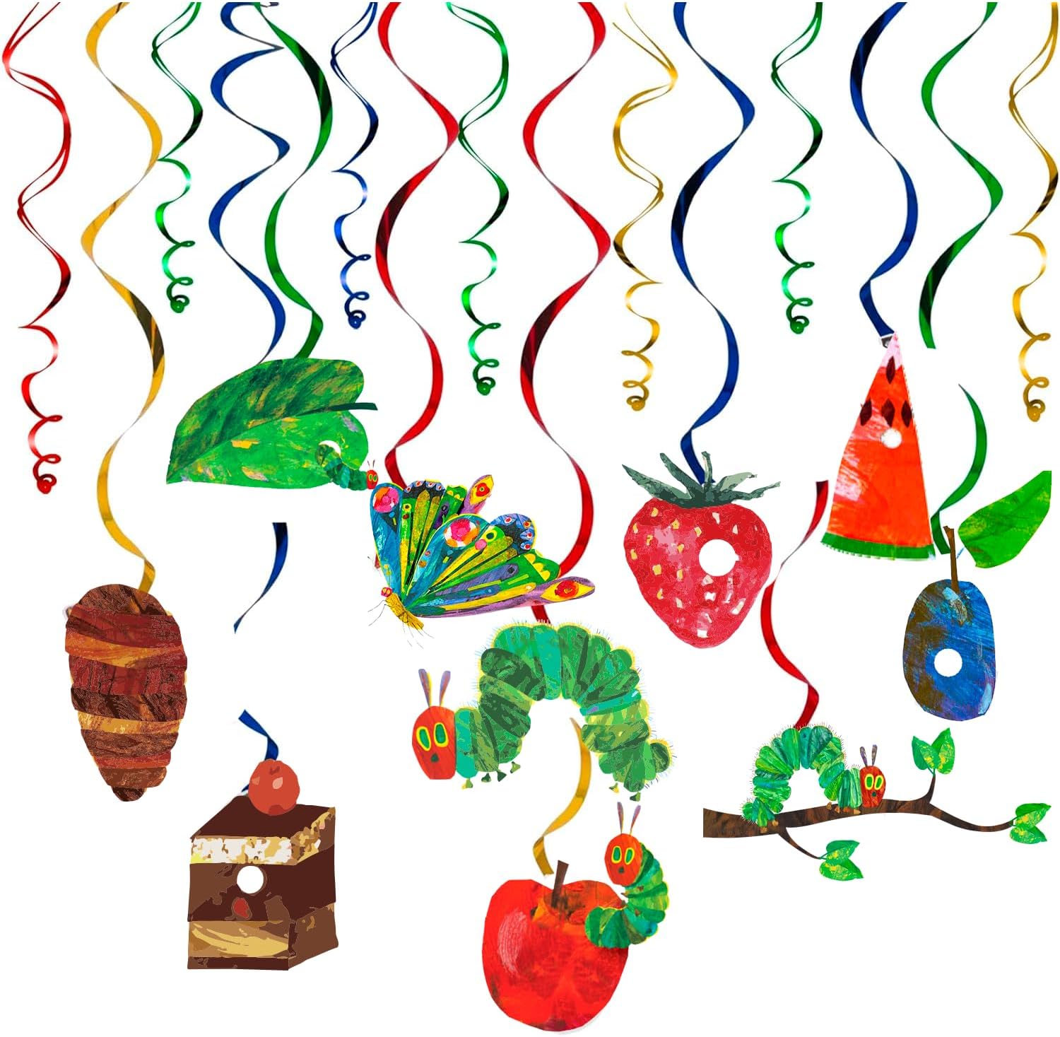 Very Hungry Caterpillar Hanging Swirls, 40 Pcs The Very Hungry Caterpillar Birthday Decorations Swirls, Hungry Caterpillar Party Decorations Swirls & Caterpillar Theme Party Swirls for Boys & Girls