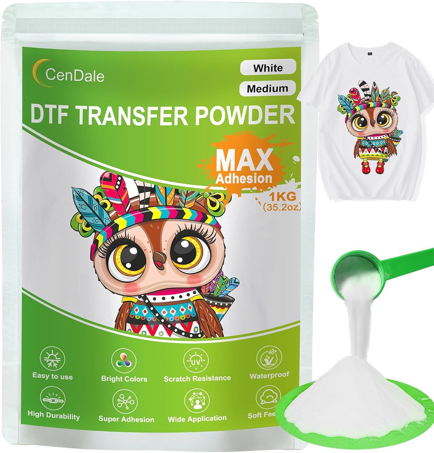 CenDale 1000G White DTF Transfer Powder: Hot Melt Adhesive Digital DTF Transfer Powder for Sublimation, Ideal for All Fabrics Including Jeans and Cotton T-Shirts, Compatible with DTF and DTG Printers