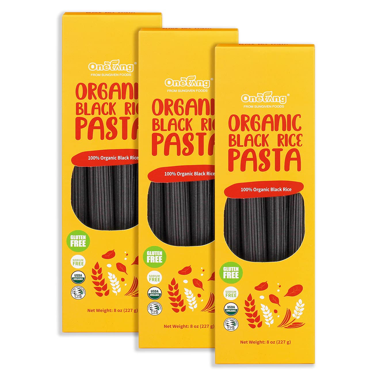 ONETANG Organic Black Rice Noodles 100% Organic Black Rice Gluten-Free Ramen Noodles Free-Sodium 0 Add Vegan Non-GMO Christmas Gift 8 Oz 3 Pack