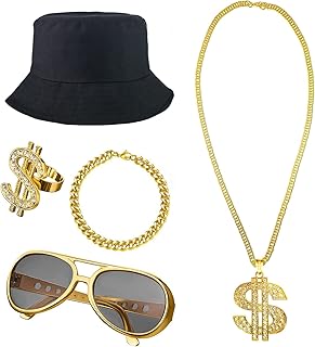 Fraiieon 90s Hip Hop 80s Costumes for Men/Boys/Kids Rapper Themed Party Outfits Accessories