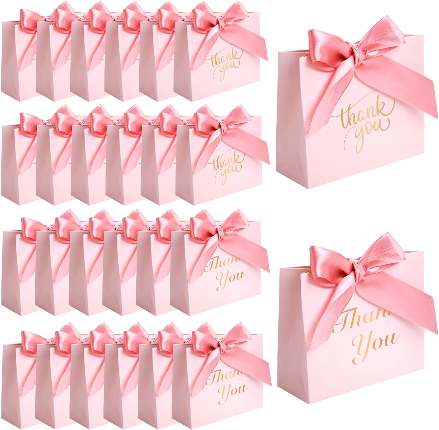 VGOODALL 24PCS Thank You Gift Bags, 4.5x3.9x1.8Inches Mini Party Favor Bags Pink small Candy Boxes with Ribbon Small Gift Boxes for Wedding Bridal Baby Shower Birthday Party