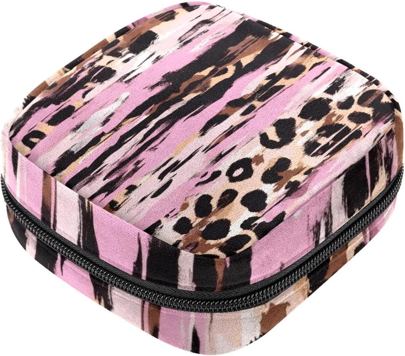 First Period Bag for Women Girls, Pink Leopard Sanitary Napkin Storage Bag, Portable Menstrual Cup Pouch, Zipper Menstruation Padded Purse