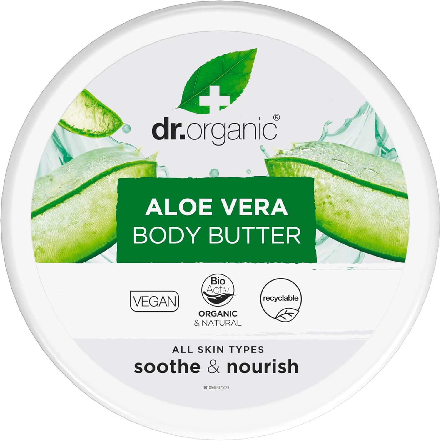 Dr Organic Aloe Vera Body Butter, Soothing, Moisturising, All Skin Types, Natural, Vegan, Cruelty-Free, Paraben & SLS-Free, Organic, 200ml, Packaging may vary
