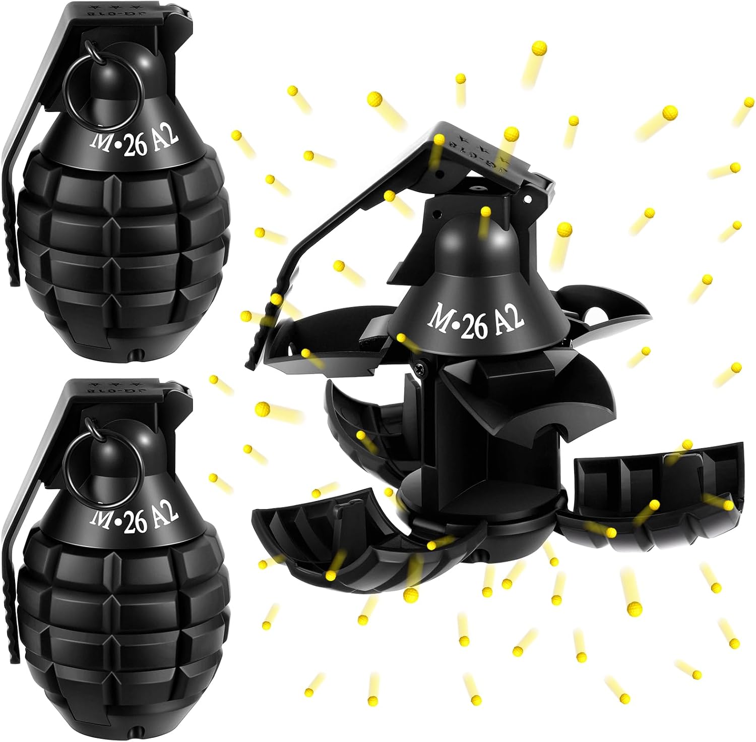 Sratte 2 Pcs Toy Hand Grenade for Battle Game with 20 Round Foam Ammo Model Tactical Fake Grenade for Outdoor Army Military Camo Party Favors Pretend Role Play Prop Game(Black)