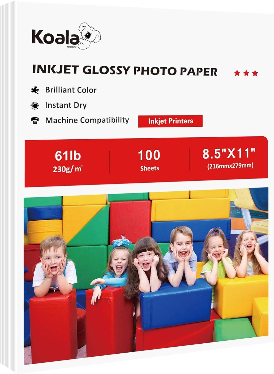 Koala Heavyweight Photo Paper High Glossy 8.5x11 Inches for Inkjet Printing 100 Sheets 61LB