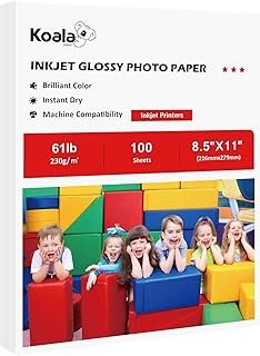 Koala Heavyweight Photo Paper High Glossy 8.5x11 Inches for Inkjet Printing 100 Sheets 61LB