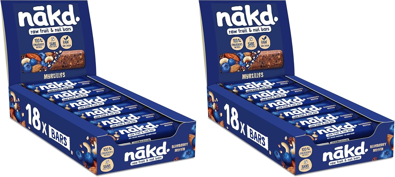 Nakd Blueberry Muffin Natural Fruit & Nut Bars - Vegan - Healthy Snack - Gluten Free - 35g x 18 bars (Pack of 2)