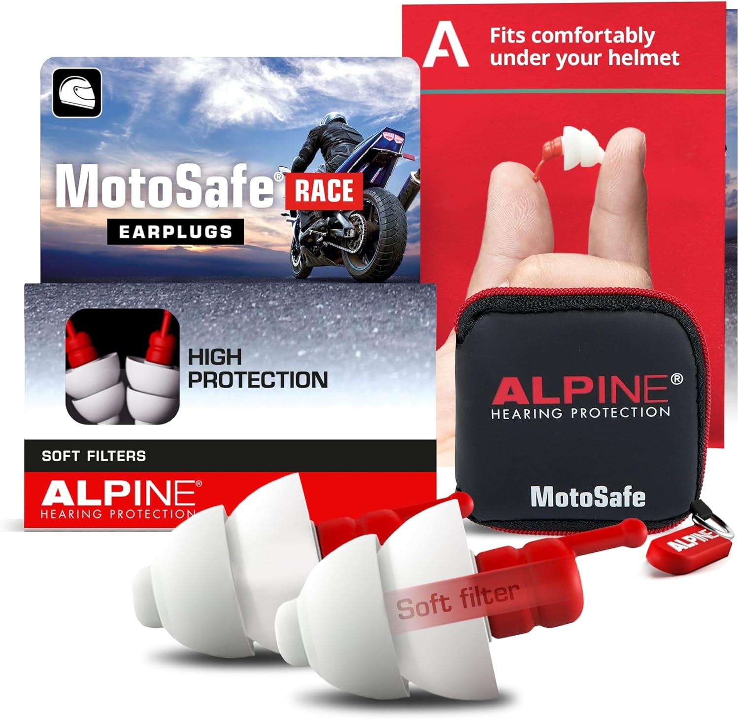 Alpine MotoSafe Race Motorcycle Earplugs - Prevent Hearing Damage While Motorcycling & Traffic Still Audible - Comfortable Hypoallergenic Motorbike Earplugs - Reusable, 1 Pair
