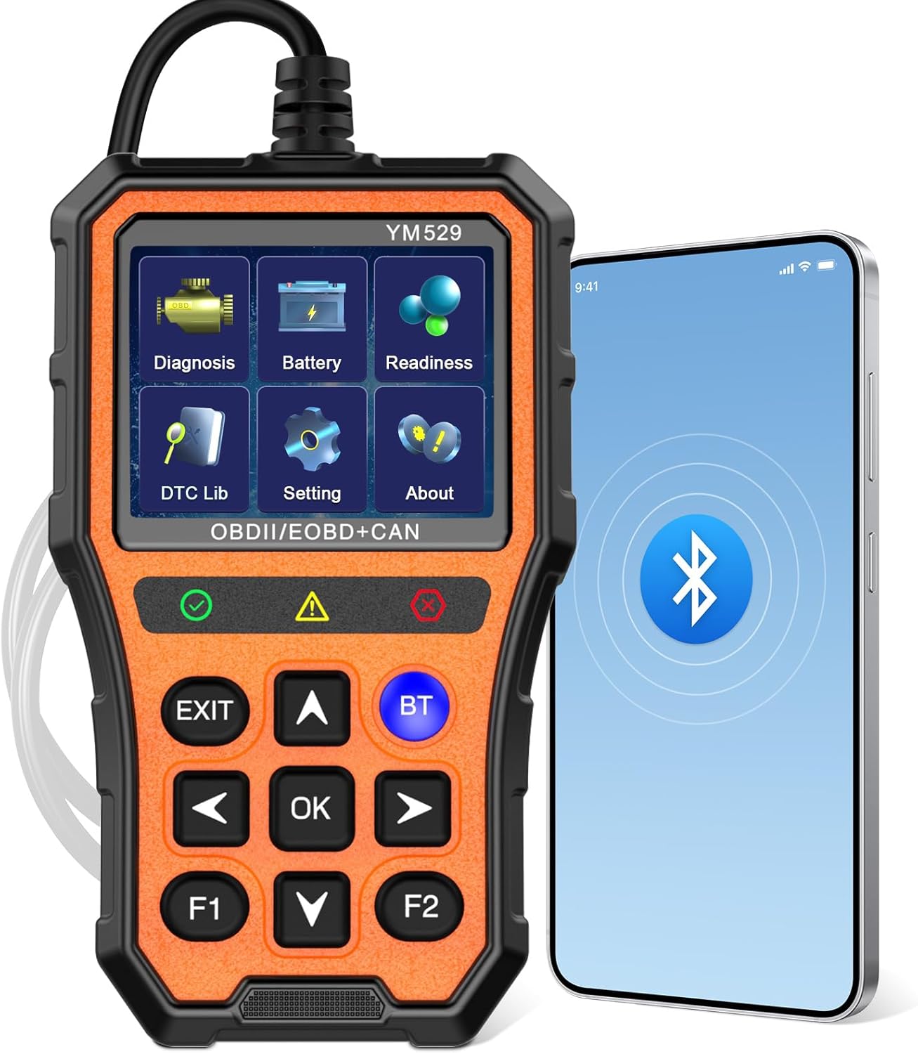 AMTIFO OBD2 Scanner Bluetooth Diagnostic Tool - iOS/Android Compatible, Real-Time Data, Battery Tester, Plug and Play, Emissions Readiness for Car Owners & Mechanics