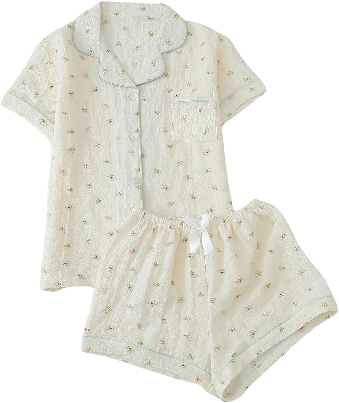 Verdusa Women's 2 Piece Pajama Set Summer Pajamas Cute Pjs Sets Sleepwear Button Up Lounge Sets