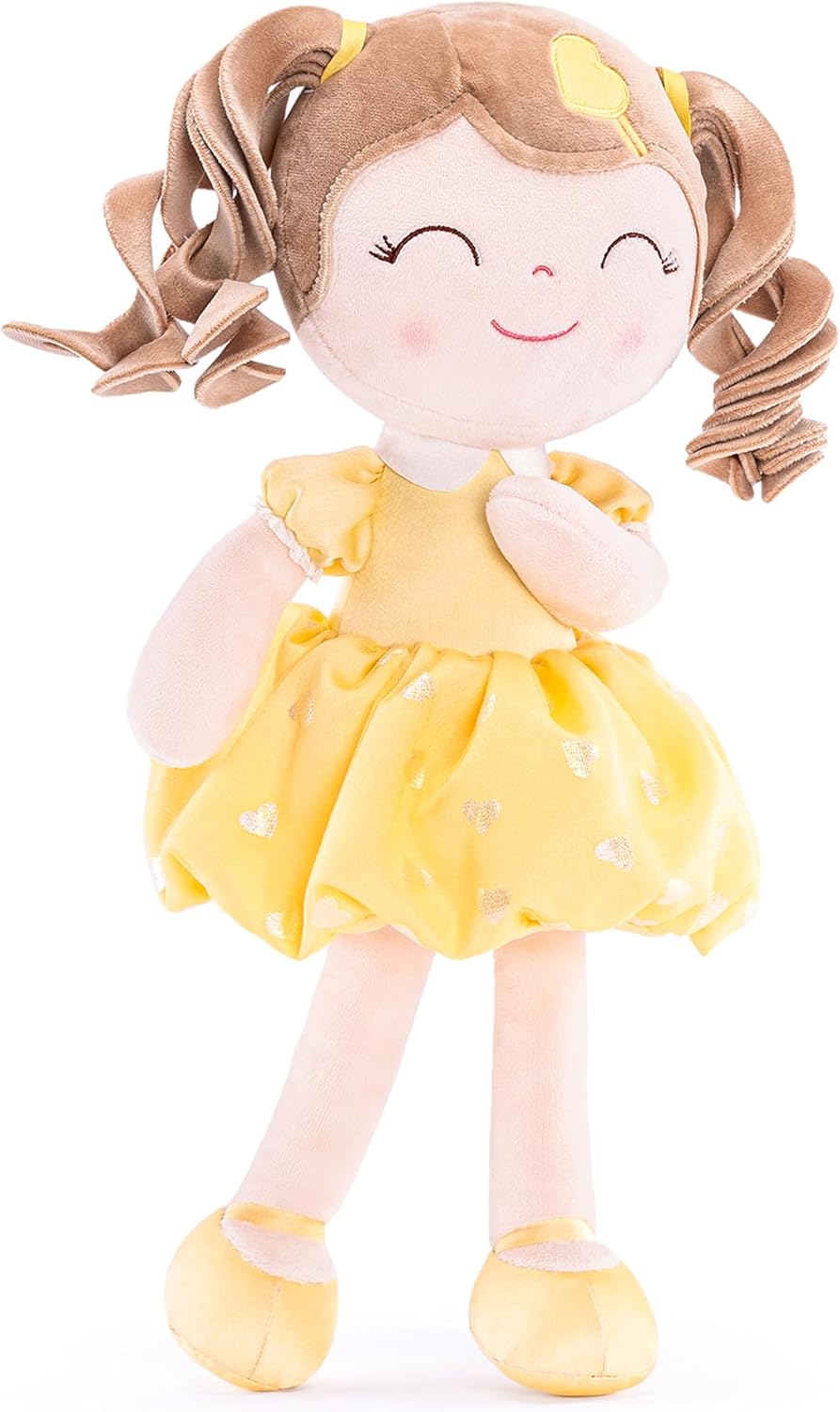 Gloveleya Baby Doll Gifts Plush Curly Girl Toys with Love 16" Yellow