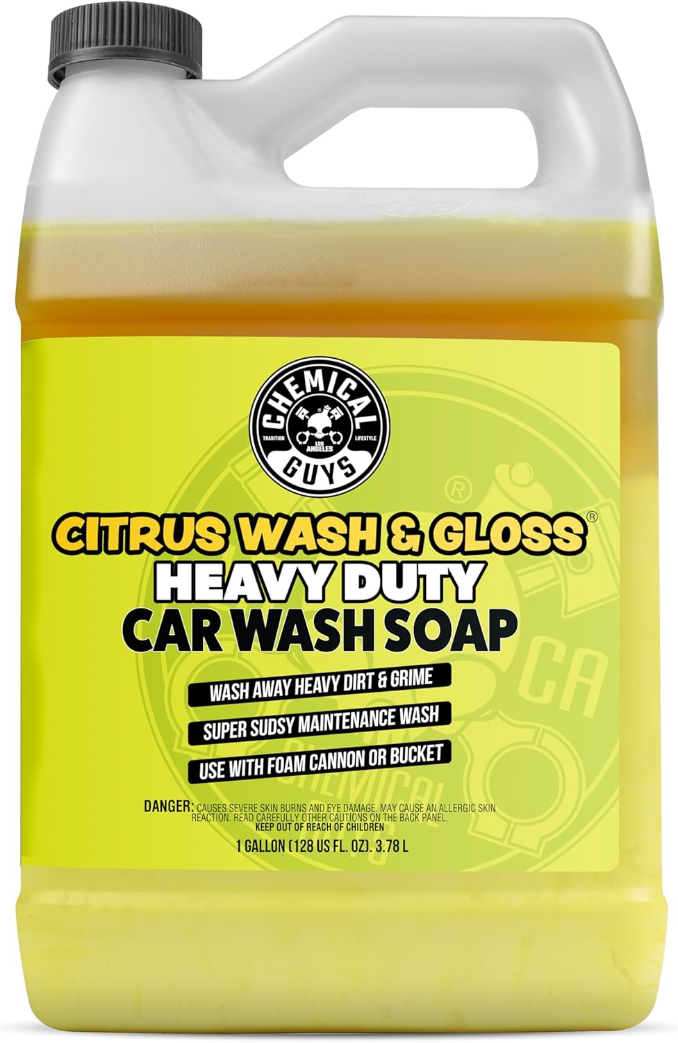 Chemical Guys CWS_301 Citrus Wash & Gloss Foaming Car Wash Soap (Works with Foam Cannons/ Guns or Bucket Washes) Safe for Cars, Trucks, Motorcycles, RVs & More, 128 fl oz (1 Gallon) Citrus Scent