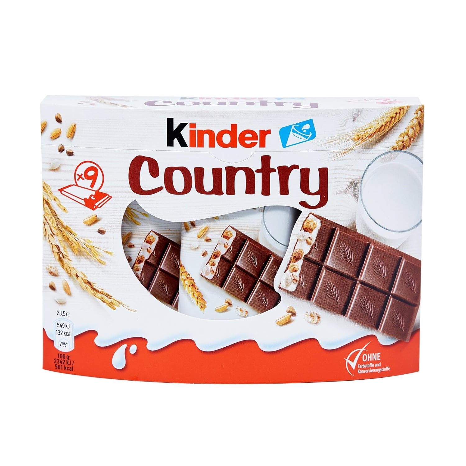 Kinder Country Milk Chocolate with Rich Milk Filling (9's), 211.5grams