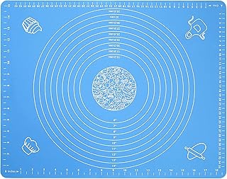 Silicone Baking Mat for Pastry Rolling Dough with Measurements,19.7" x 15.7" BPA Free Non stick and Non Slip Blue Table Sheet Baking Supplies for Bake Pizza Cake