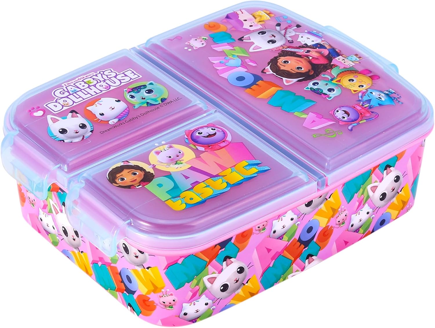 Zawadi Global Gabby's Dollhouse Kids Childrens Multi Compartment Rectangular School Travel Lunch Food Box Sandwich Bento Container, BPA Free