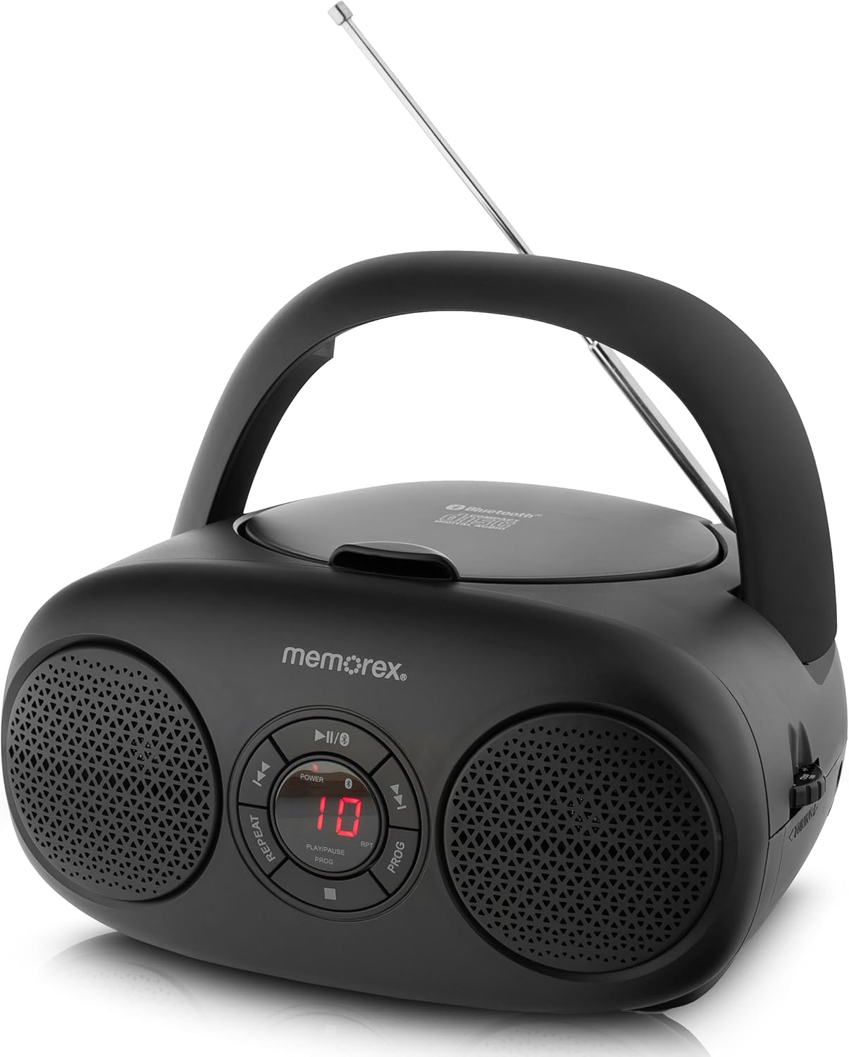 Memorex AM/FM Top Loading CD Player | Portable Stereo with Programmable Memory | Auxiliary Input and LED Display (Black, CD Boombox)