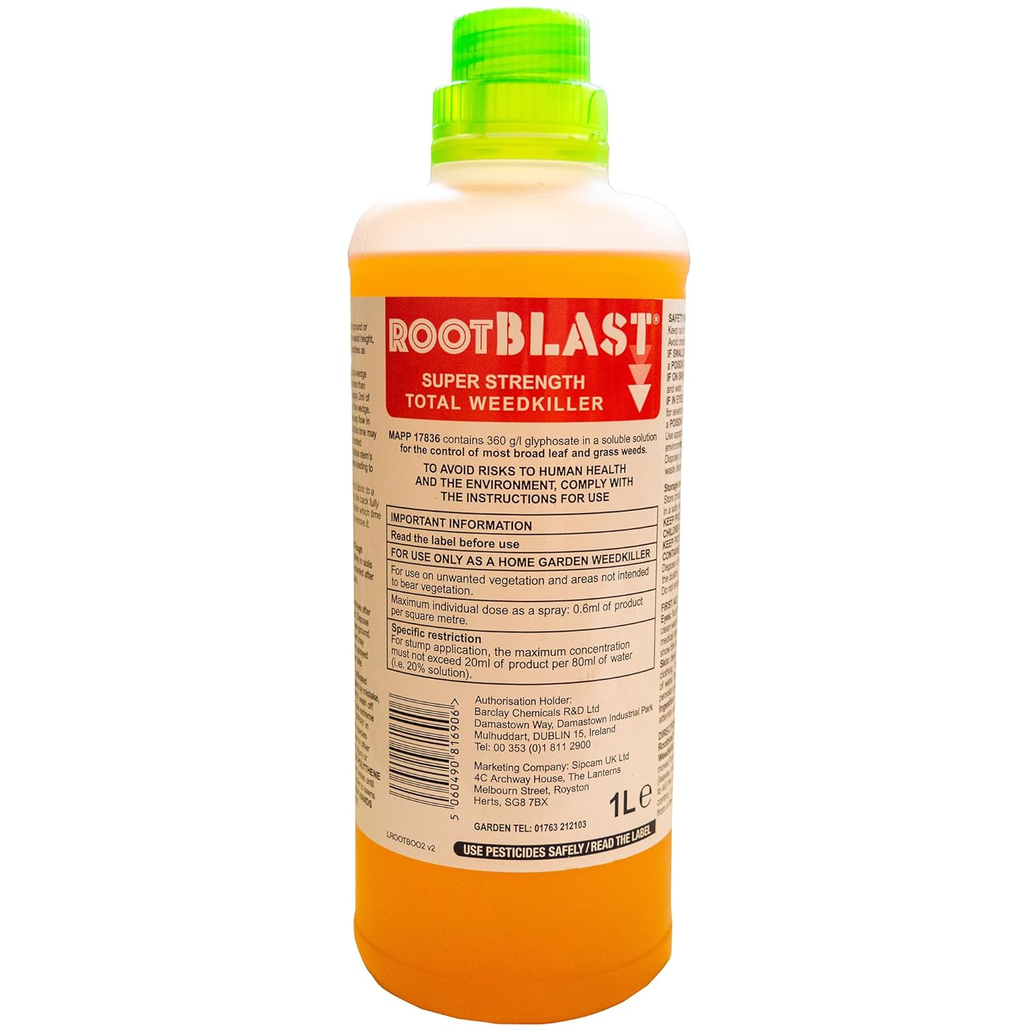 Rootblast | Super Strength Concentrated Total Weed Killer - Glyphosate for Effective Weed Control - Kills Weeds down to the their roots (1 x 1L), Packaging May Vary