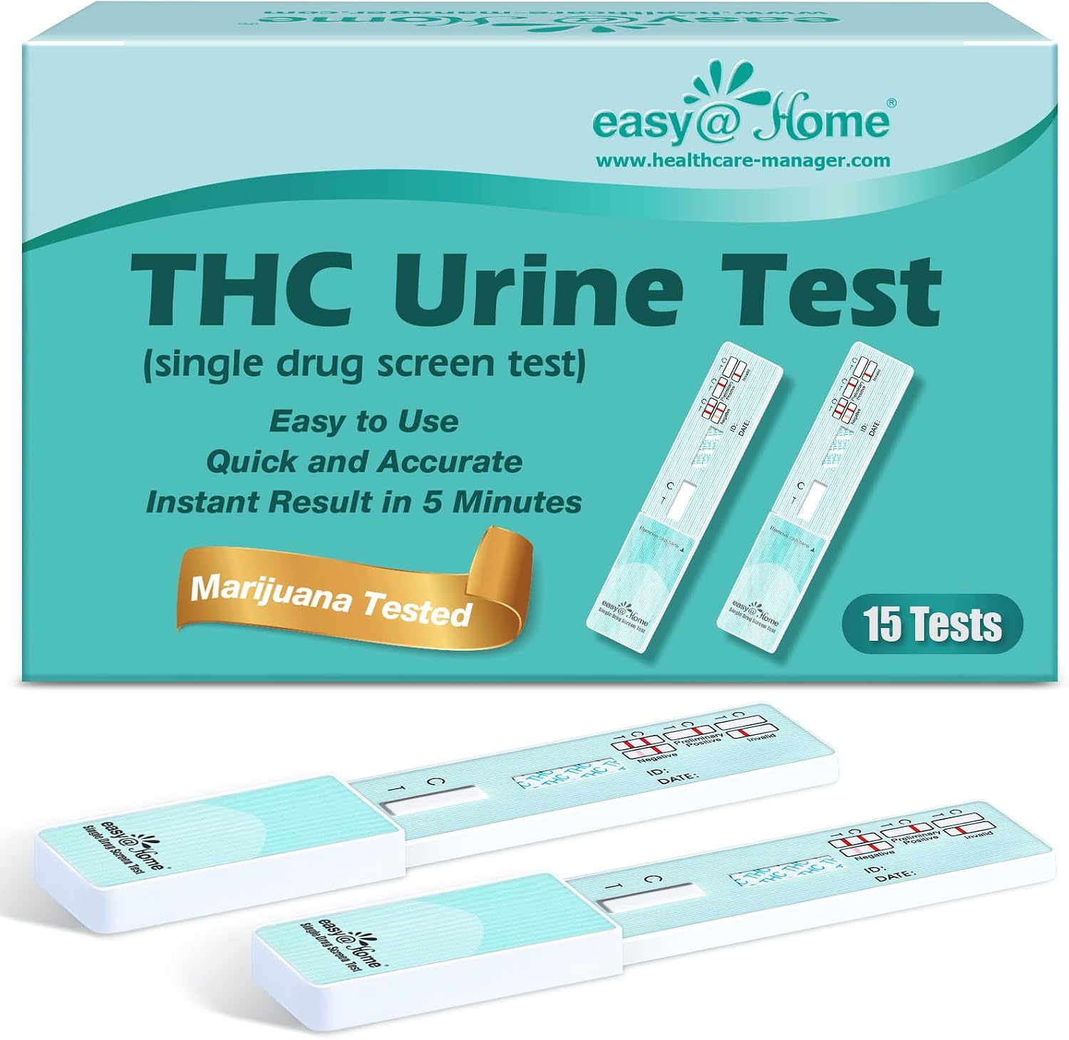 Easy@Home 15 Pack Marijuana Drug Test Kit - Urine THC Test for Home Use