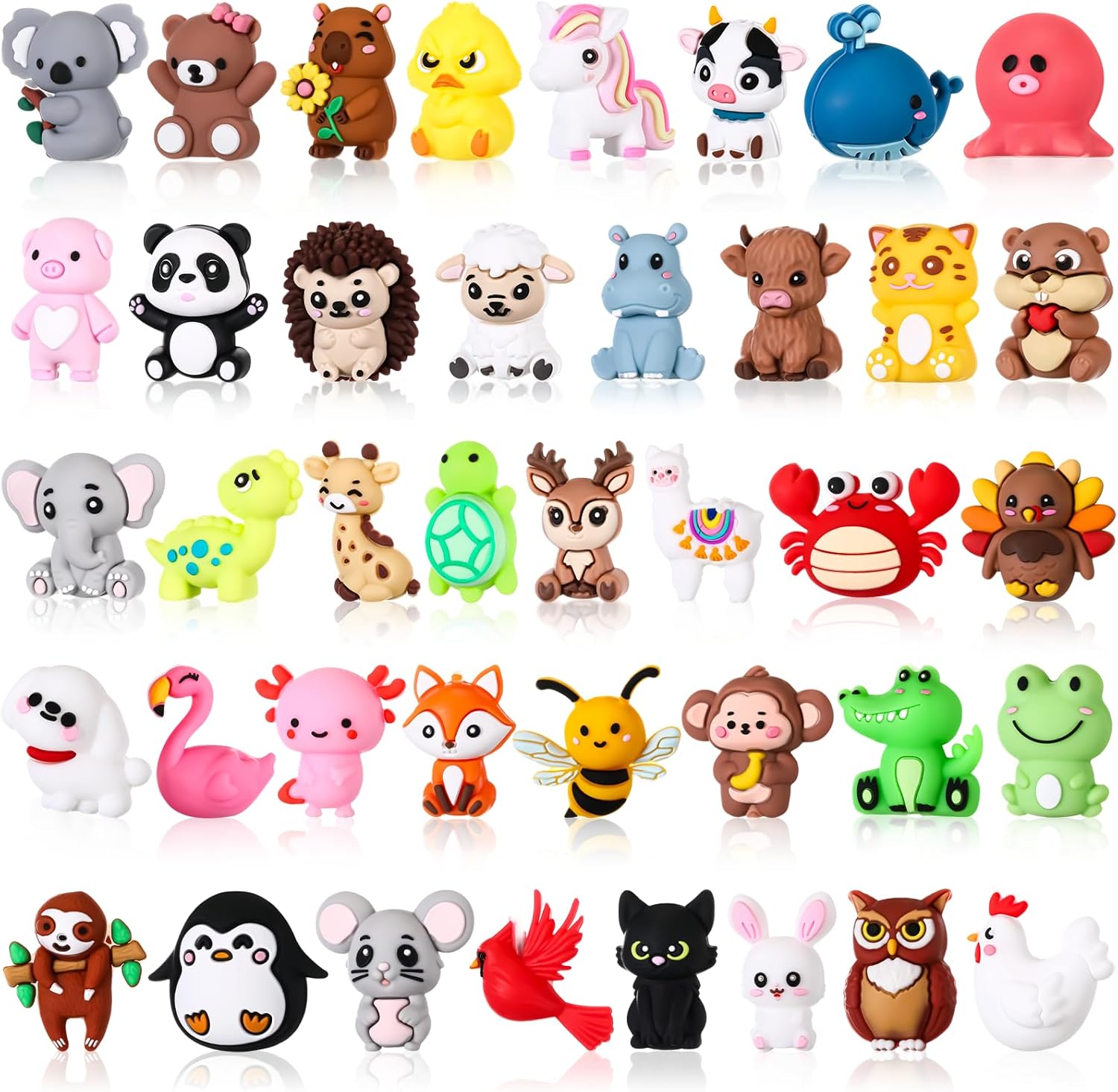 40 Pcs 3D Silicone Focal Beads Pens Beads Bulk for Beadable Keychain DIY Crafts Necklace Bracelet Phone Chain Charms Jewelry Making (Animal)