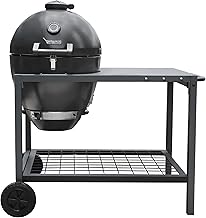 Brand-Man RODEO Steel Kamado Charcoal Grill and Smoker with 22in Cast Iron Grates and Large Prep Table Cart Perfect for Outdoor Cooking