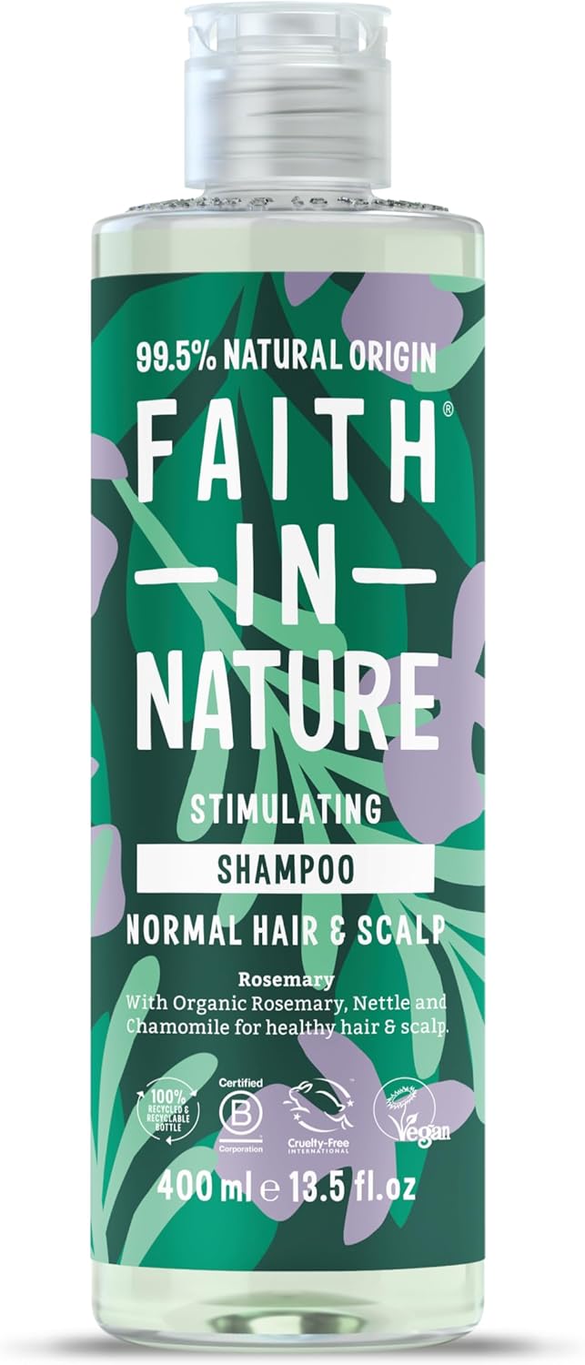 Faith In Nature Natural Rosemary Shampoo, Stimulating for Normal Hair & Scalp, Vegan & Cruelty Free, No SLS, Silciones or Parabens, 400ml