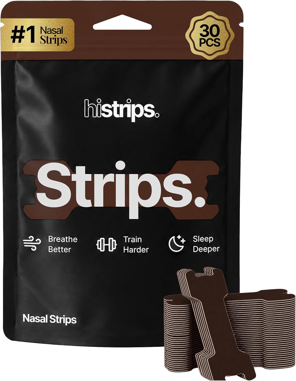 HiStrips High Performance Nasal Strips, Sweat-Proof, Brown, 30 Count