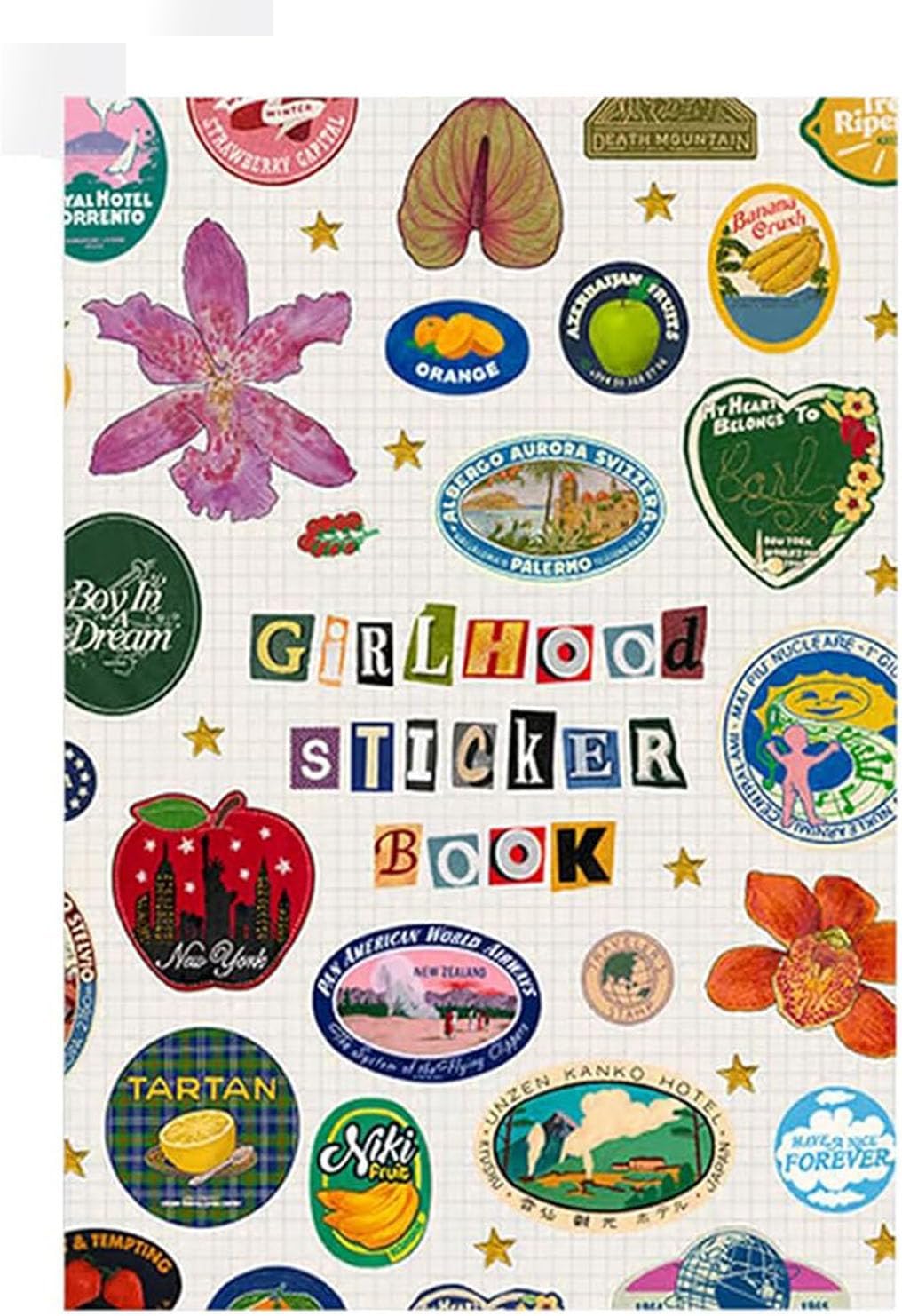 Girlhood Sticker Book, Fruity Icons & Pastel Letters Tickets, DIY Scrapbooking Journaling Handbook Decoration (1pcs)