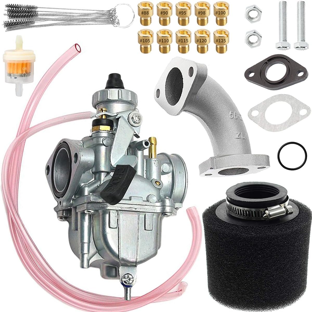 ZAMDOE VM22 26mm Carburetor for Pit Dirt Bike 110cc 125cc 140cc 212cc 196cc Motorcycle Engines for Lifan for XR50 CRF70 KLX BBR Pit Dirt Bike for DHZ for SSR with Air Filter Intake Manifold Main Jets