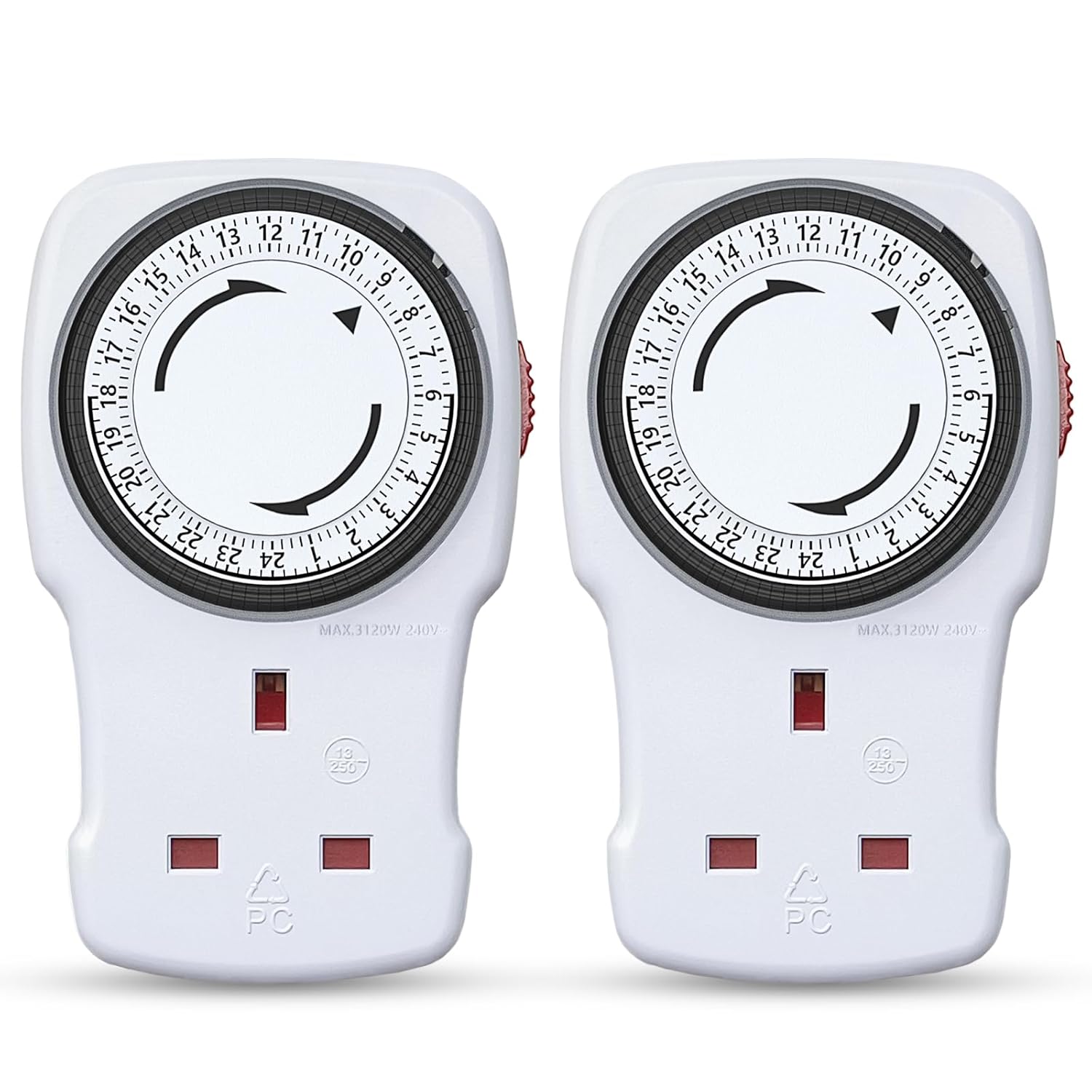24 Hour Mechanical Timer Plug Socket UK, G-Homa Energy Saving Plug-in Segment Timer Switch with Programmable Time Controller for Indoor Lights, Lamps and Home Appliances, CE Listed (2 Pack)