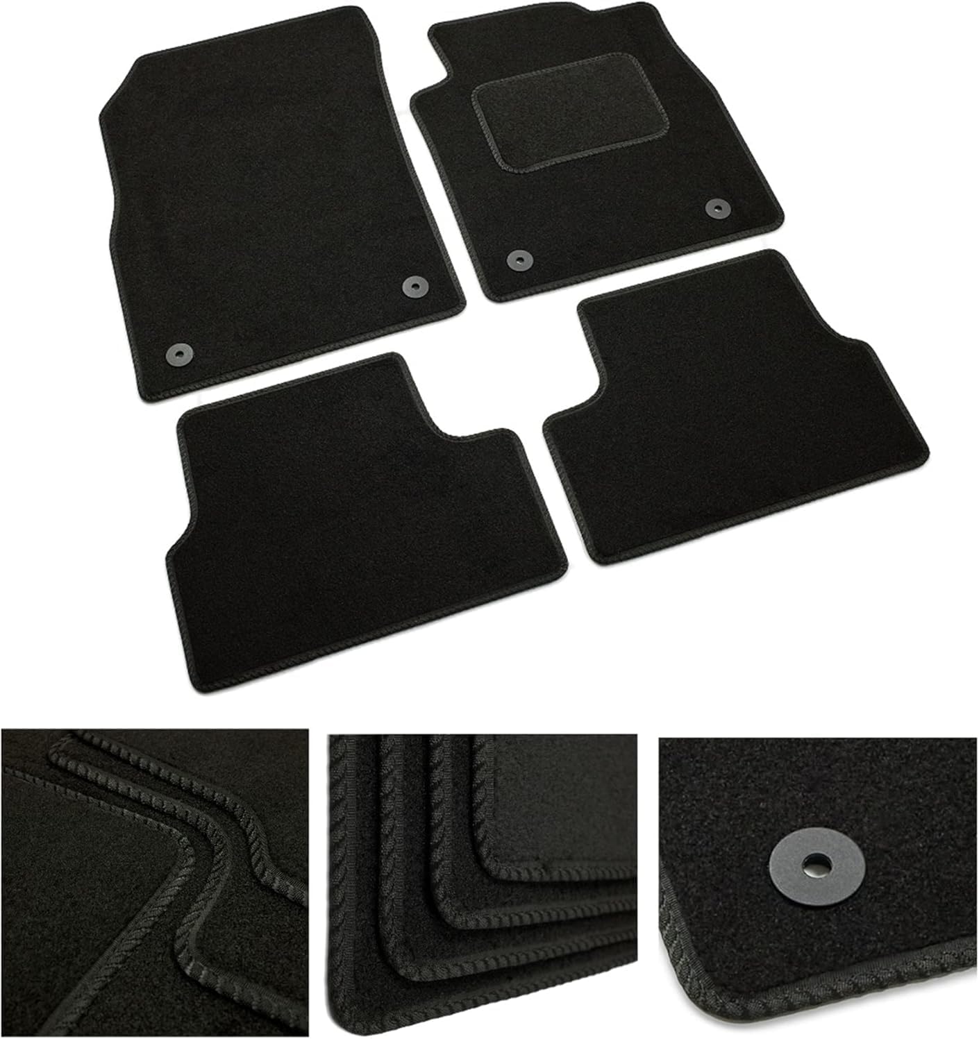 DB Bespoke - Tailored Car Mats - Compatible with Daihatsu Sirion 2005-2010 - Black Carpet - Non-Slip Carpet Mat - 4 pc Complete Car Floor Mats with No clips - Black