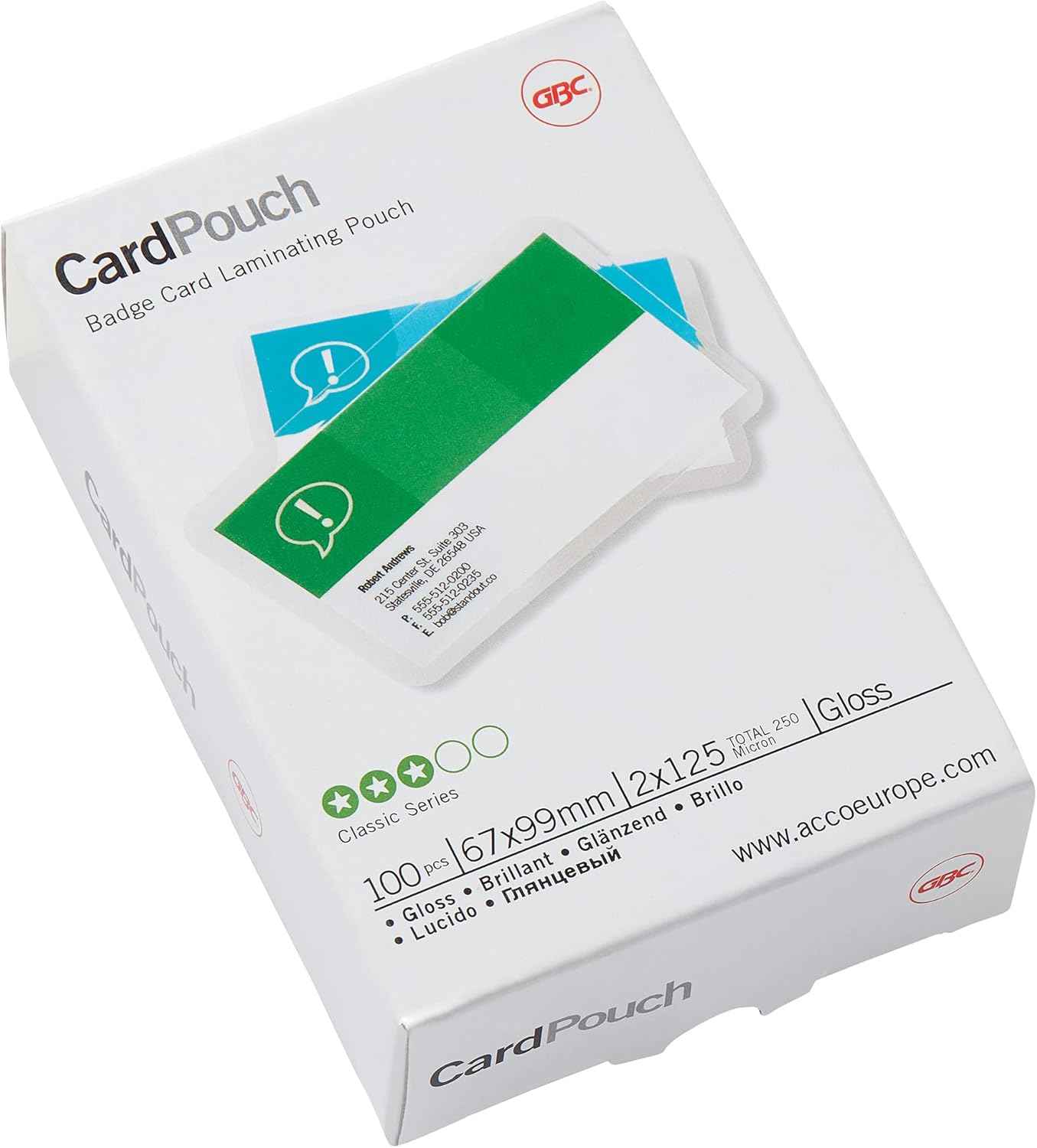 GBC, 67x99mm 2x125 Micron Gloss Card Laminating Pouches, Pack of 100, 3743177