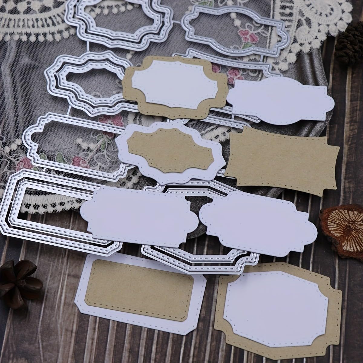 3D Backgrounds Frame Metal Cutting Die for Scrapbooking, New Cutting Dies DIY Album Card Making Decor Paper Craft Metal Die Cuts Party Wedding Decorations (Various Labels 6.2 x 5.1 in)