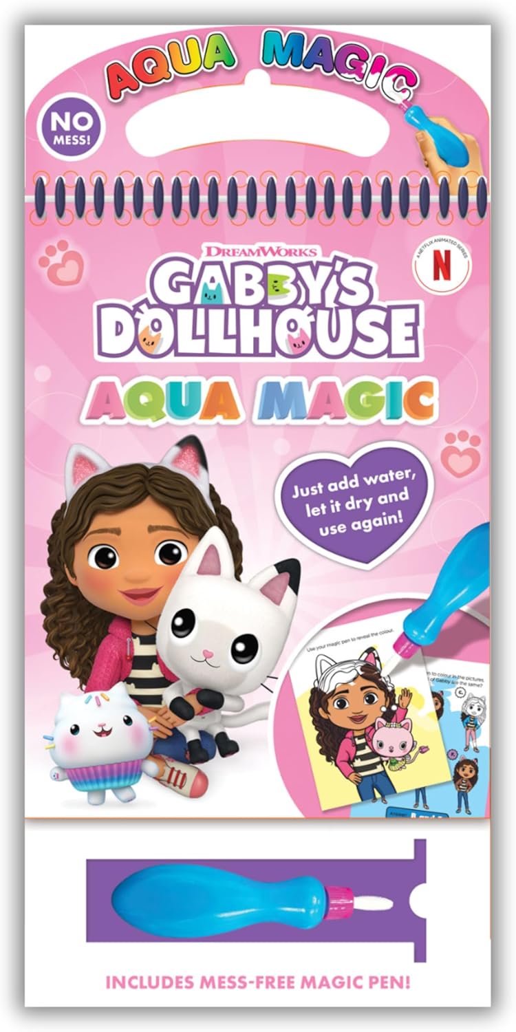 Gabbys Dollhouse Toys UK - Gabby's Dollhouse Aqua Magic, Water Colouring Books for Children, Colouring Book, Gabbys Dollhouse Toys UK, Gabby Dollhouse Colouring Book, Water Magic Colouring Book