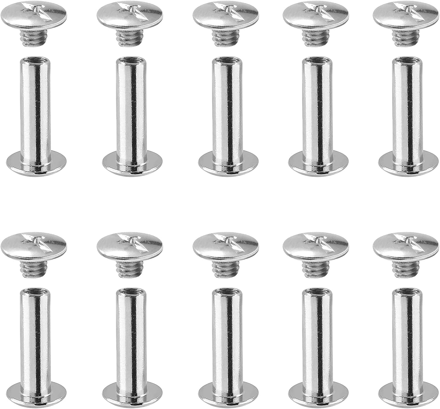 Uenhoy 30 Set Phillips Head Chicago Screws M5 x 25mm Binding Screw Posts | 1 Inch Leather Nail Rivets Chicago Button for DIY Craft Leather Belt Bookbinding, Silver
