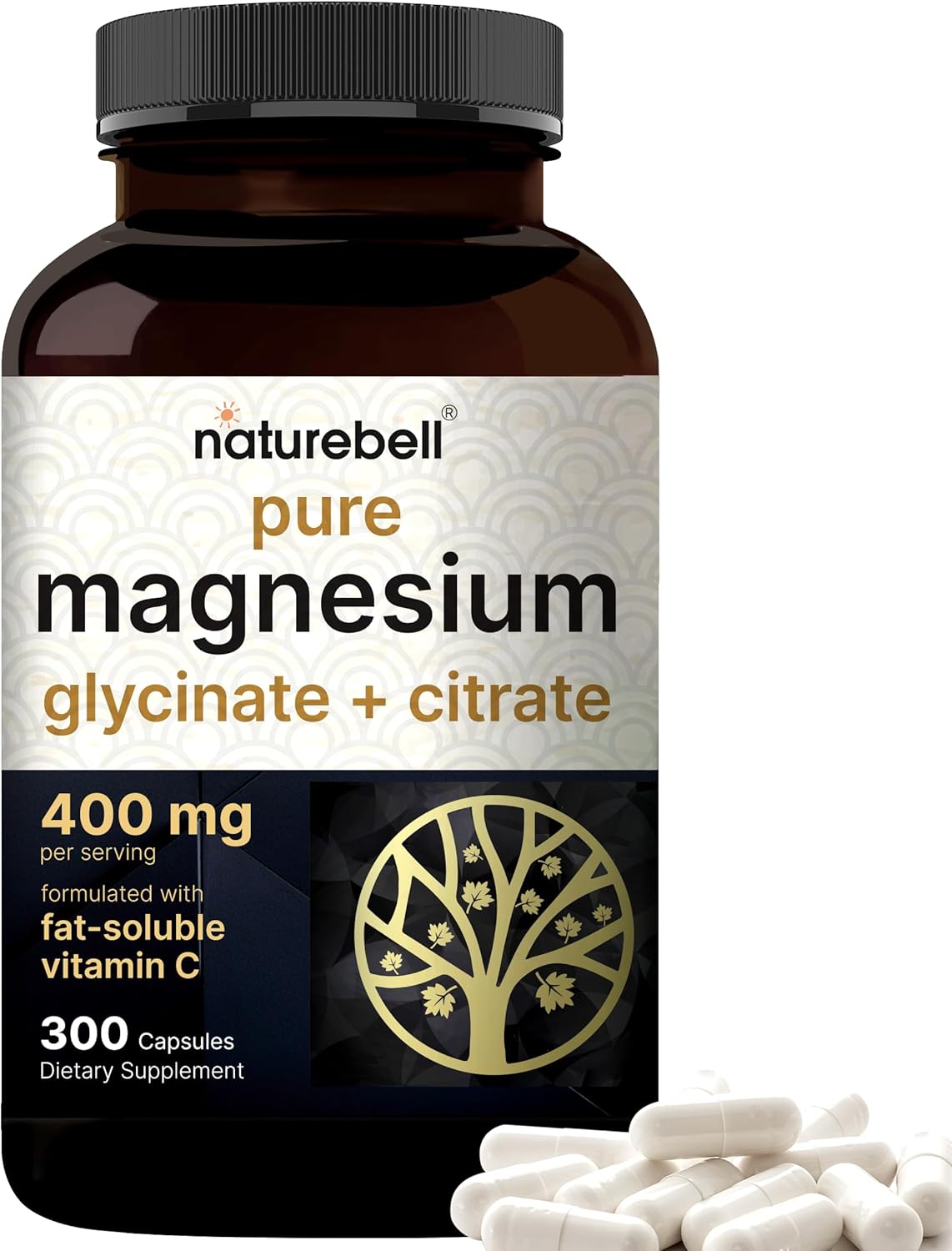 Magnesium Complex 400mg, 300 Capsules | Glycinate, Citrate | Chelated & Purified | Bone, Heart & Digestion Support | Non-GMO