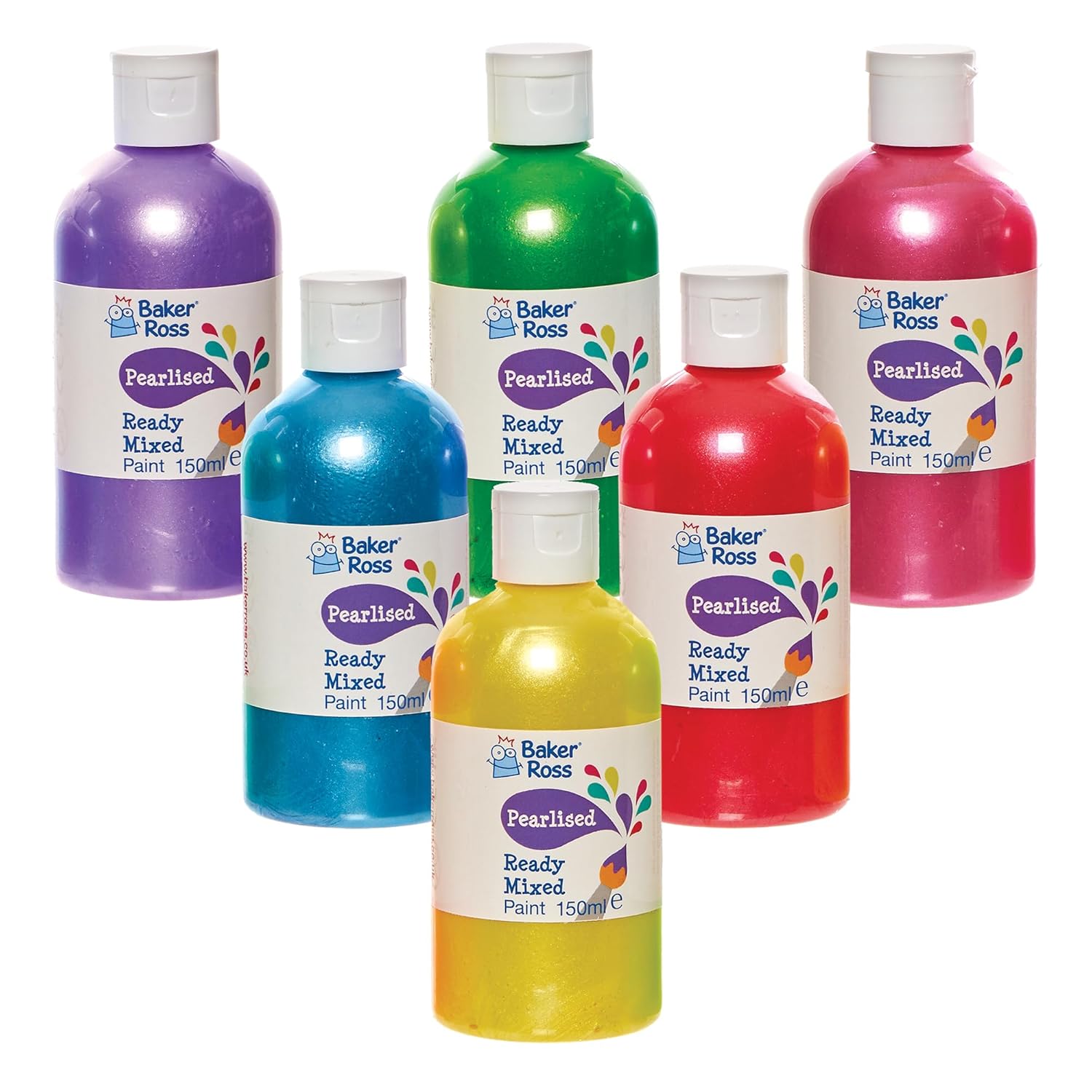 Baker Ross FN254 Pearlised Ready Mixed Poster Paint Pack 150ml - Box of 6, Paint Value Pack of Bottles, Paint for Kids