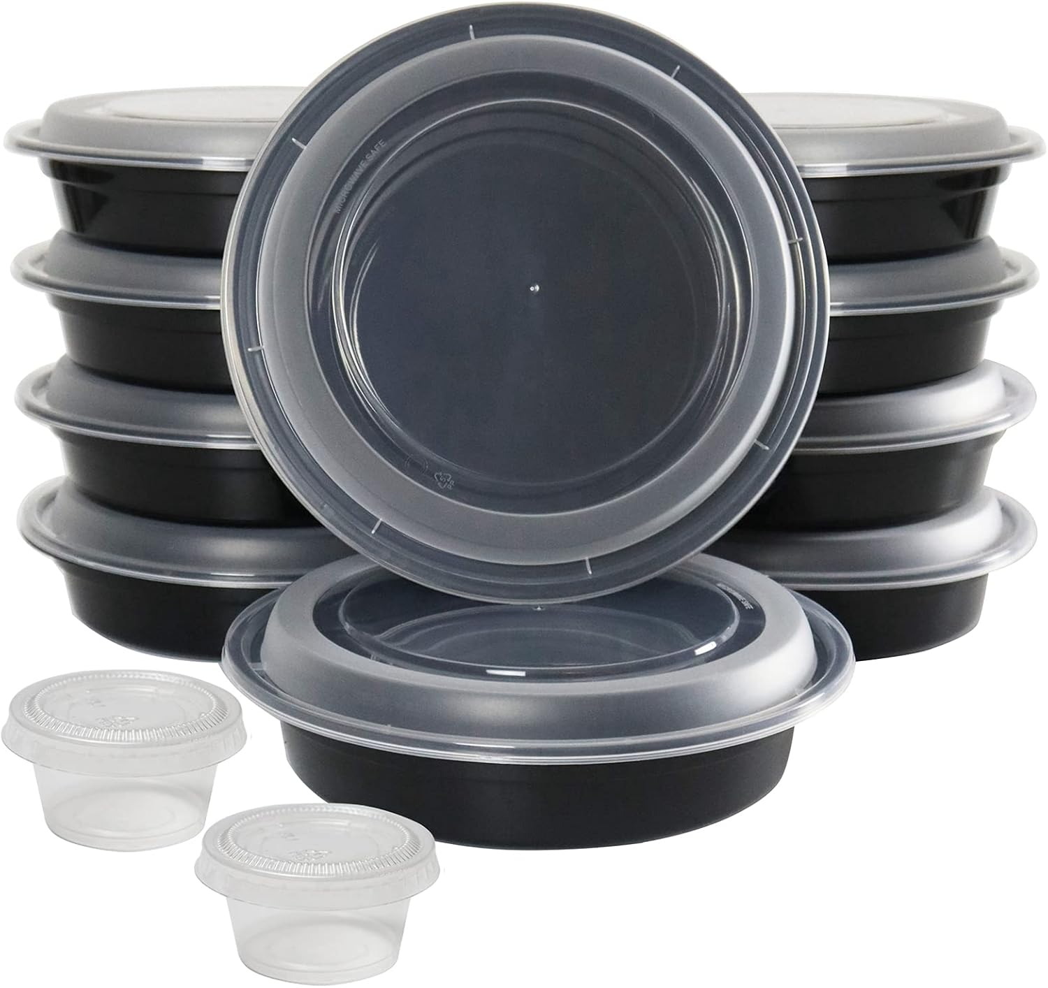 48oz round meal prep containers reusable with lids takeout large food salad bowls BPA free to go freezer bento lunch boxes plastic circle food containers with lids dishwasher 10Set