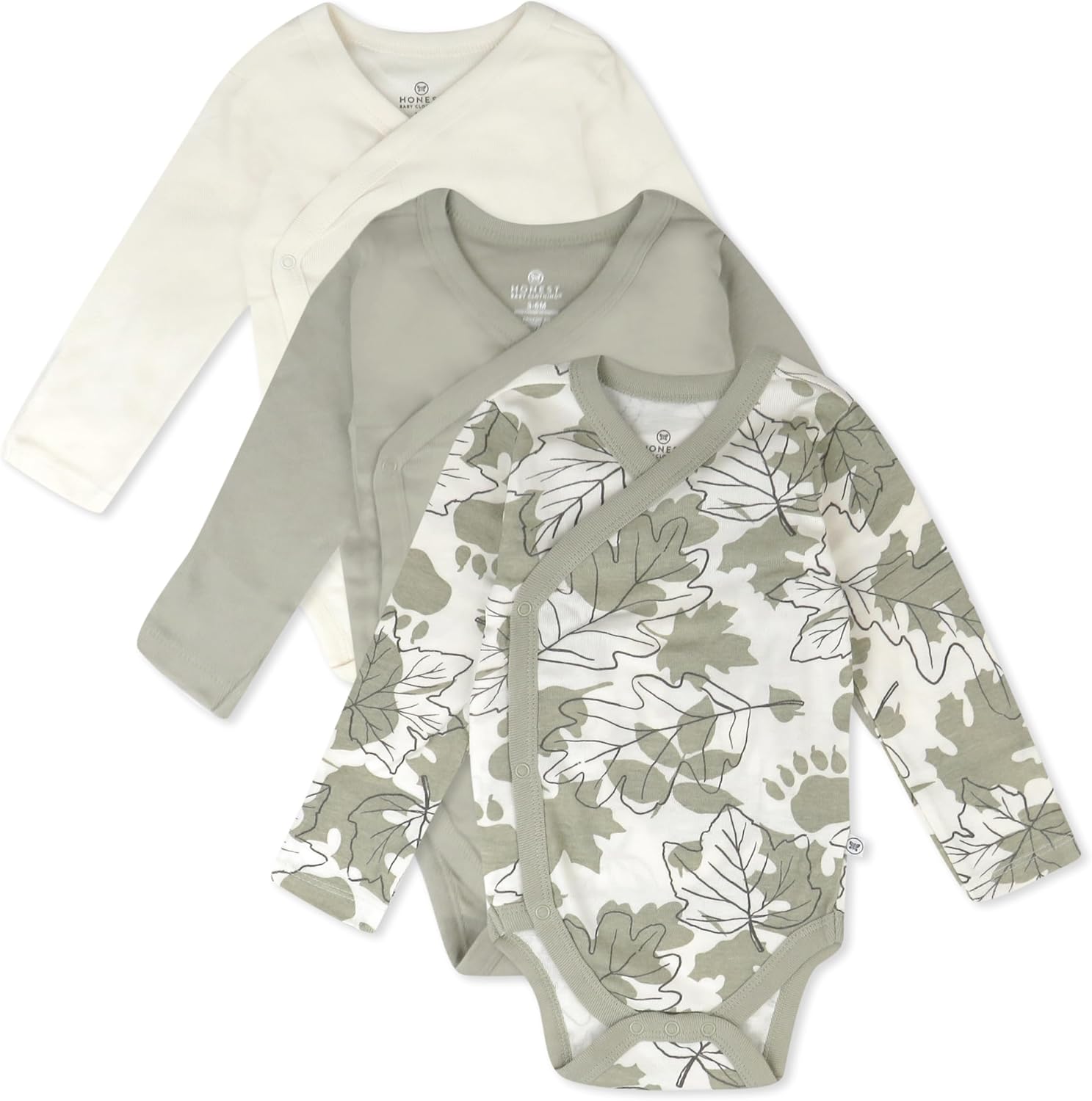 HonestBaby Baby Long Sleeve Side-Snap Organic Cotton Kimono Bodysuits (3 Pack)