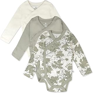 HonestBaby Baby Long Sleeve Side-Snap Organic Cotton Kimono Bodysuits (3 Pack)