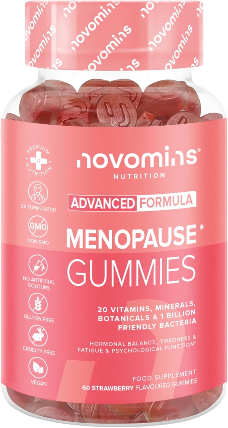 Menopause Gummies - Menopause Supplements with Sage Leaf, Maca Root, Ashwagandha & Probiotics for Women- Hormone Balance for Women - Post & Perimenopause Supplements - Vegan - 60 Gummies - Novomins